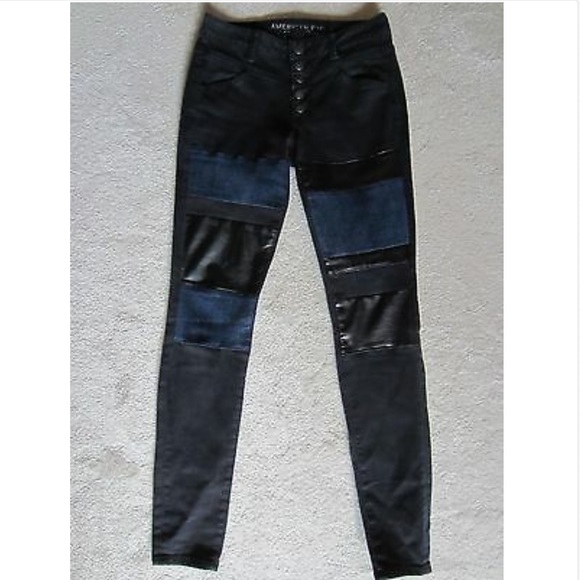 American Eagle Black Blue Denim Jeggings Jeans 2